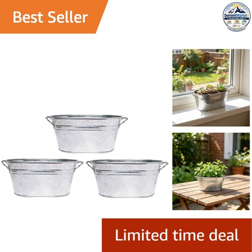 Oval galvanized planters - galvanized, set